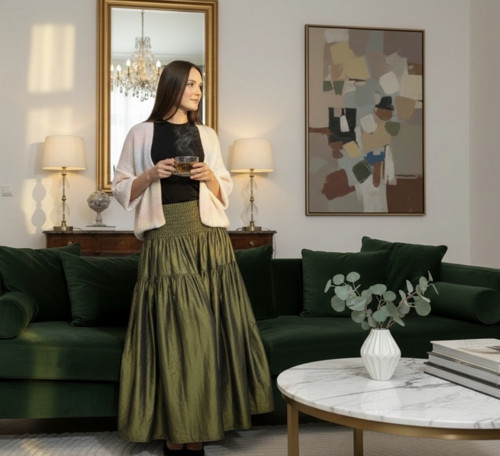 Taftová dlouhá sukně "Diamondgreen”