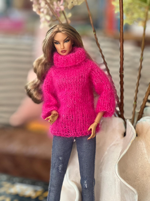 Oversize svetr pro BARBIE mohér/hedvábí pink