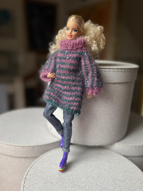 Oversize svetr pro BARBIE mohér/hedvábí pruhy
