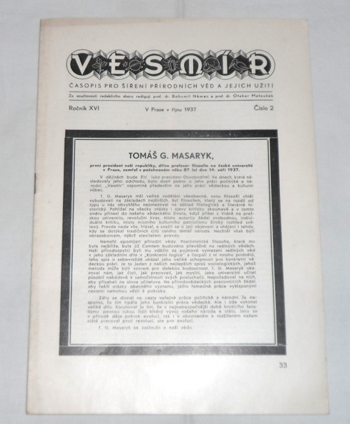 10x odborný časopis VESMÍR a desky, 1937 - 1939