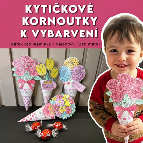 Kytičkové kornoutky k vybarvení - DIY dárek