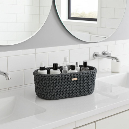 Háčkovaný košík oválný inox — foto 1
