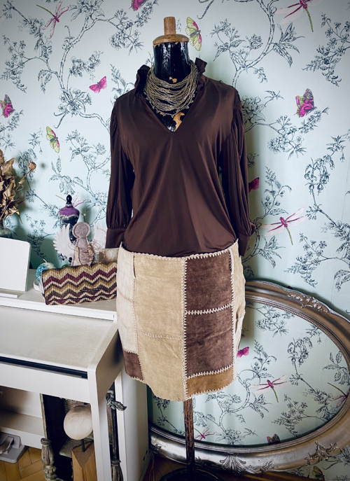 Sukně boho hippie velur