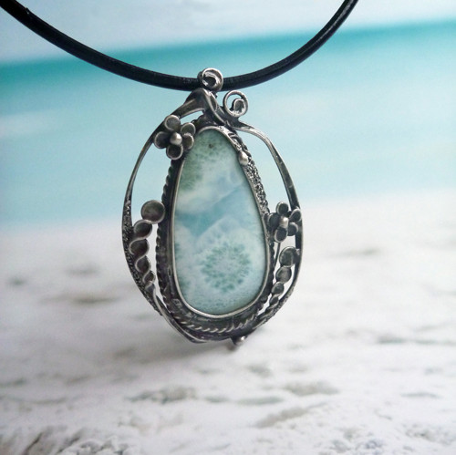 Larimar - přívěsek ze stříbrocínu, handmade
