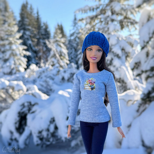 Mikina pro Barbie - knížky a květiny, světle modrá
