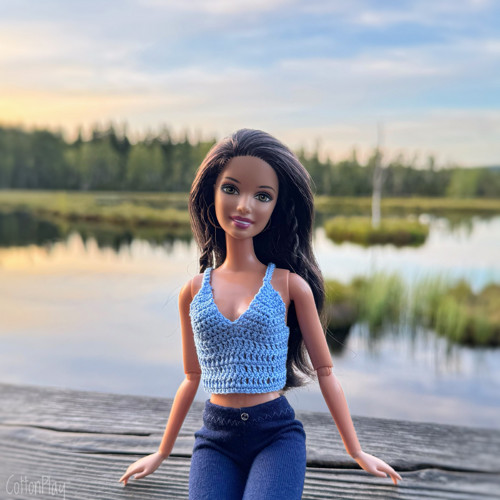 Barbie - kašmírově modrý háčkovaný top