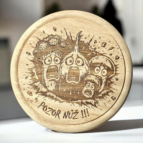 Kuchyňské prkénko kulaté 22cm - Pozor nůž