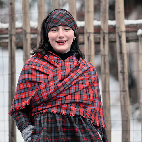 Šátek velký trojcípý... Flanel, tartan do červena
