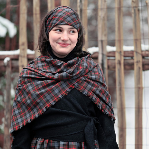 Šátek velký trojcípý... Flanel, tartan do šeda