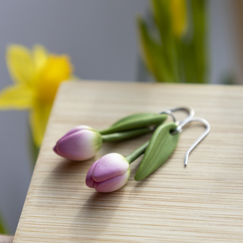 Náušnice - růžové tulipány — foto 1