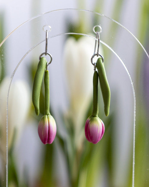 Náušnice - růžové tulipány — foto 1