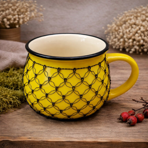 Drátovaný žlutý keramický hrnek – 0,2 l