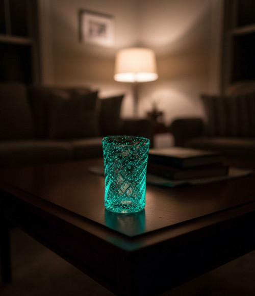 Fluorescenční svítící sklenice MODRÁ