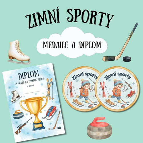 Zimní sporty - medaile a diplom (PDF k tisku)