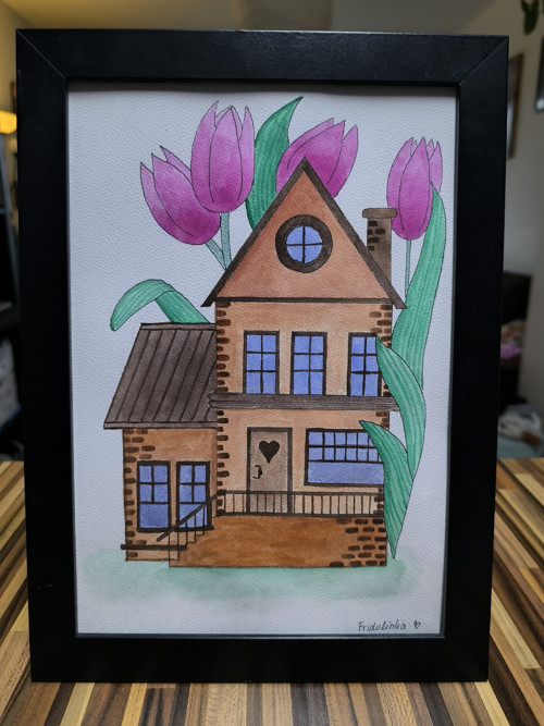 Domeček s tulipány