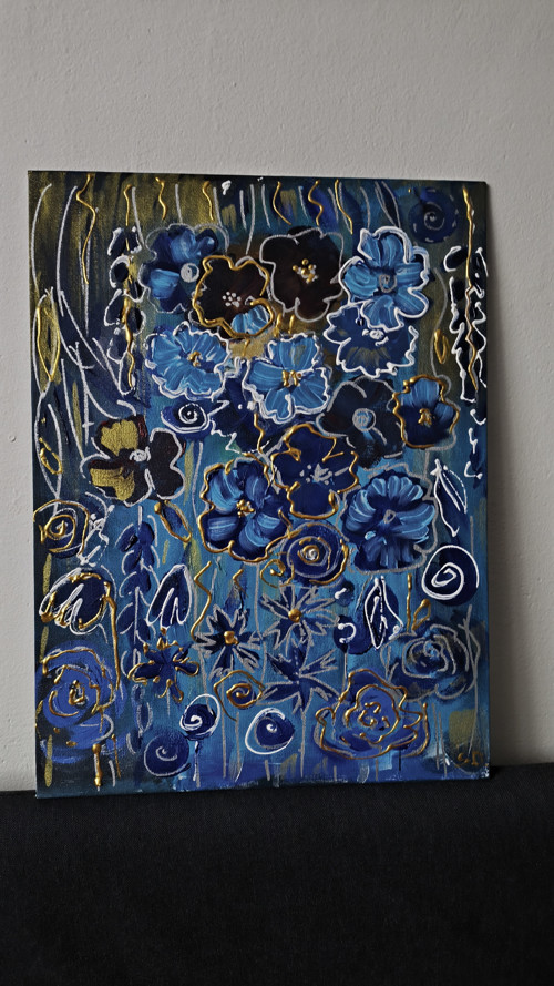 Modrý květinový sen 40×30 cm