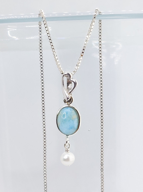 Přívěsek VILLY larimar, perla - stříbro 925 — foto 1