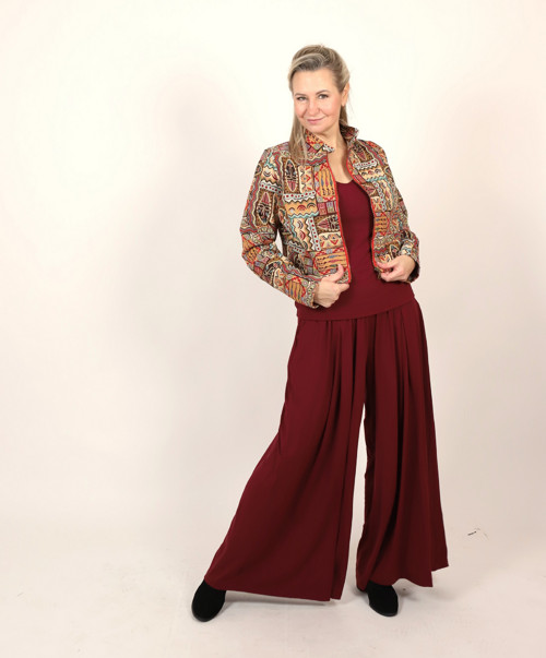 Kalhotová sukně vínová dlouhá