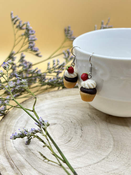 Náušnice Cupcake čoko – jahoda