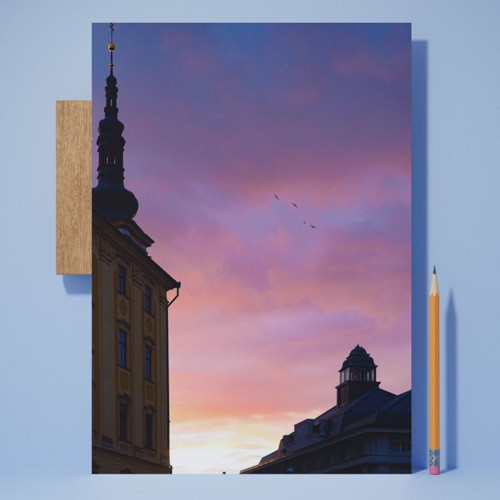Západ slunce nad Olomoucí – foto pohlednice