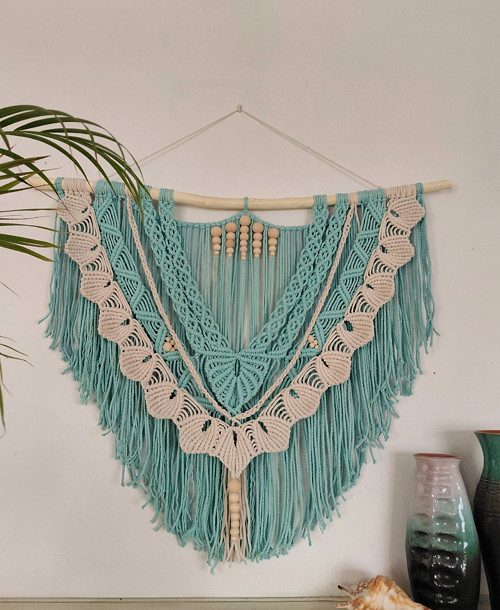 Macramé na zeď 90x70cm Tyrkysové moře