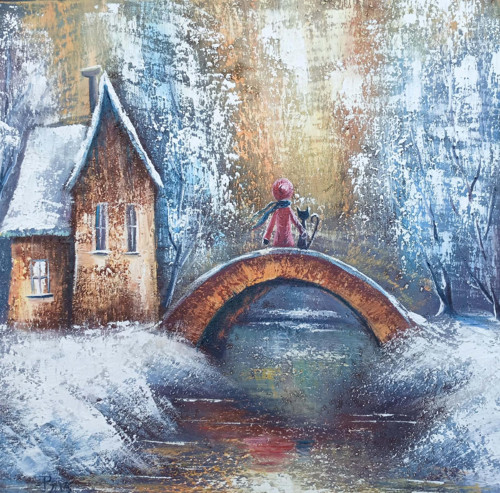 Jiří Petr- Zimní zastavení, obraz 60x60 cm