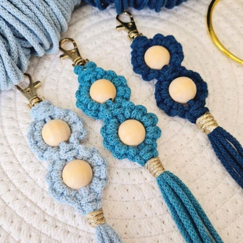 Klíčenka BLUE FLOWERS barva TEAL - karabinka zlatá