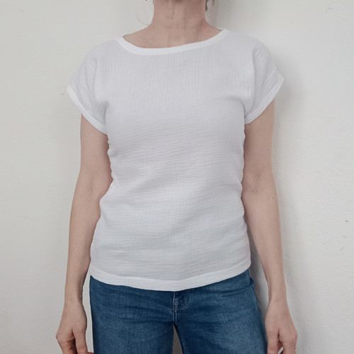 Tričko mušelín bílé , temně modré vel.XS-XL