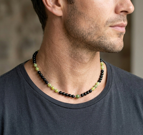 "Alan 3" Pánský náhrdelník (eben, serpentin) — foto 1
