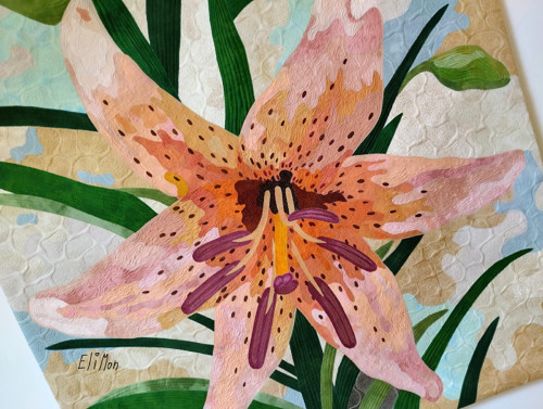 Artquilt "Lily Pink Tiger" nástěnný obraz