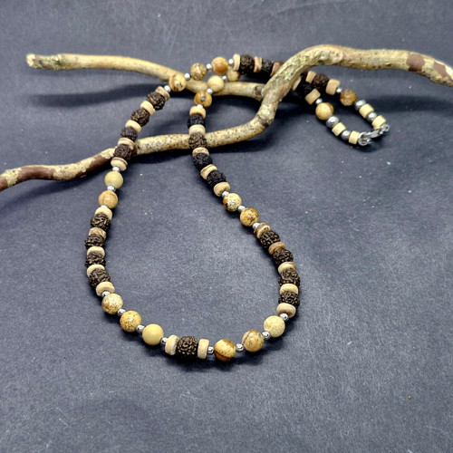 "Alan 4" Pánský náhrdelník (rudraksha, jaspis)