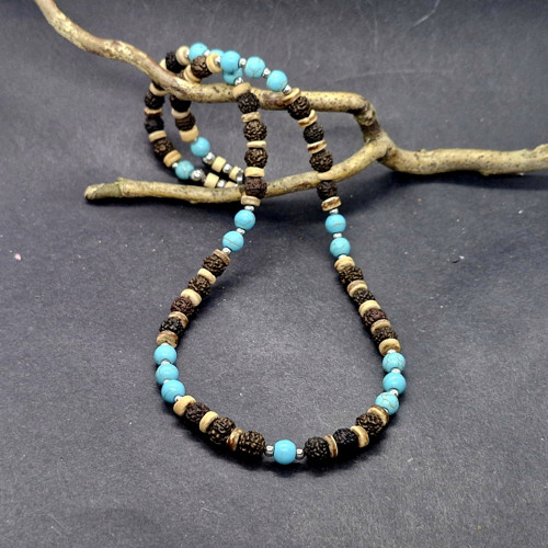 "Alan 5" Pánský náhrdelník (rudraksha, tyrkenit)