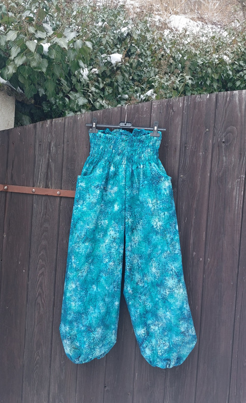 Turecké kalhoty petrol-bali batik