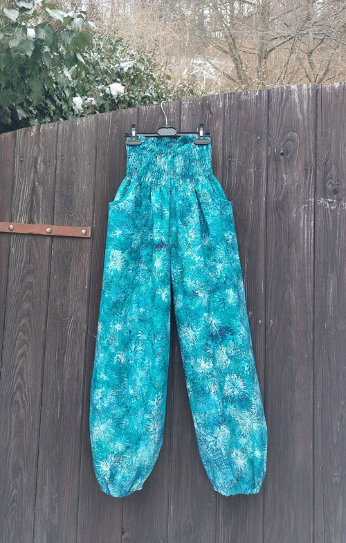 Turecké kalhoty petrol-bali batik-S
