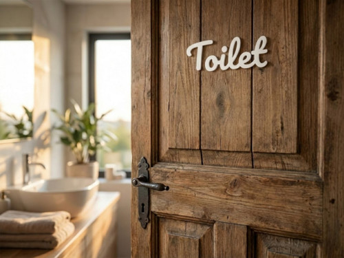 Designový nápis na dveře WC / Toilet - Bílý