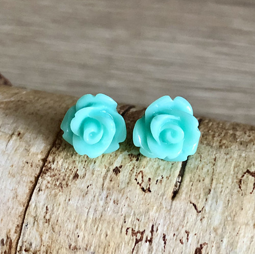 Růžičky Tyrkysové - Náušnice Puzety Ocelové