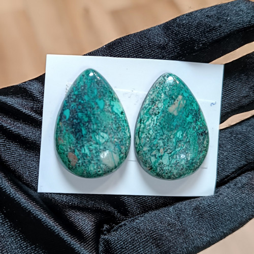 Chryzokol, ID 5528, 33x23 mm - pár