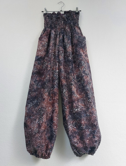 Turecké kalhoty hnědofialové-bali batik