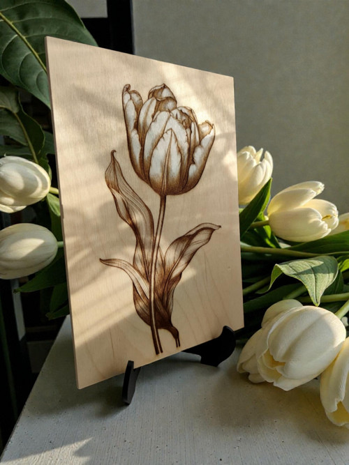 Bílý tulipán, Dřevěný obraz + stojan