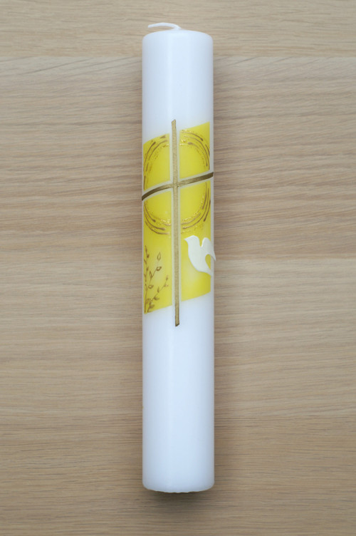 Křestní svíce Kříž a holubice, žlutá (lemon)