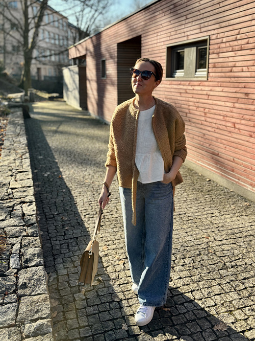 Teddy wrap kabátek s kimono rukávem Camel
