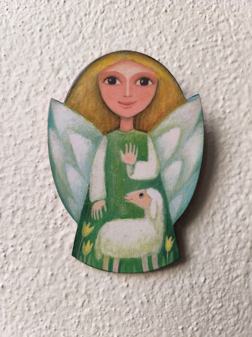 Malovaný andílek s ovečkou, 10 cm