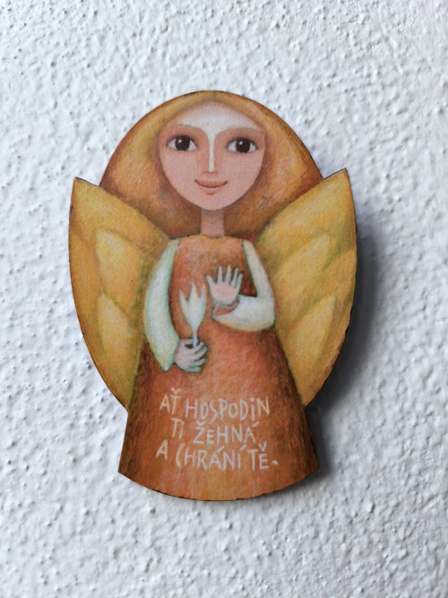 Malovaný andílek ochranitel, zlatý 10 cm