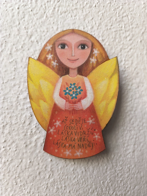 Malovaný andílek s pomněnkami, 10 cm
