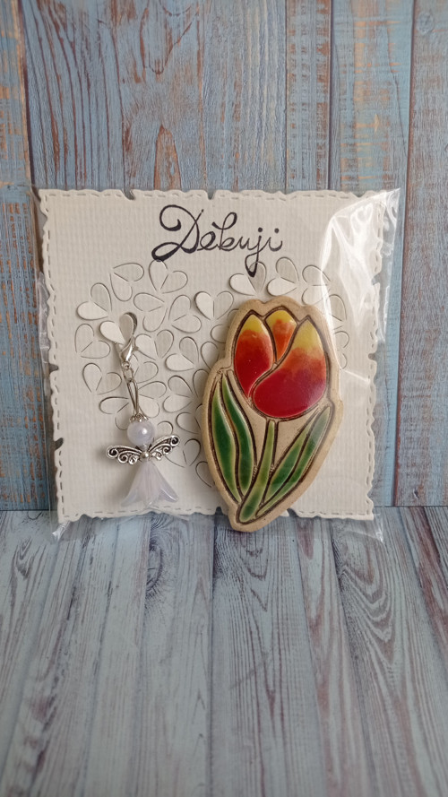Magnetka tulipánek s andělíčkem