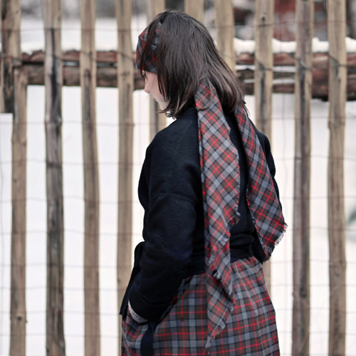 Pásek / čelenka / šálka.. Flanel, tartan do šeda
