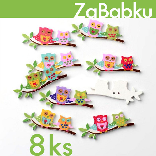 VÝPRODEJ: 8ks - Dřevěné knoflíky - Sovíčky