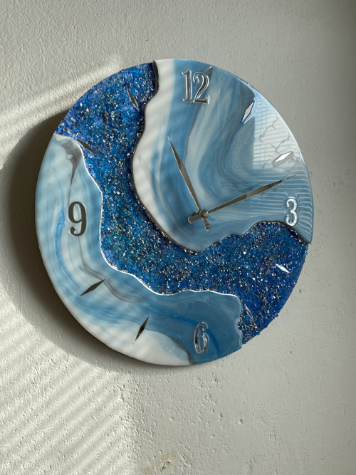 Designové hodiny „Deep Ocean & Silver“ 40 cm