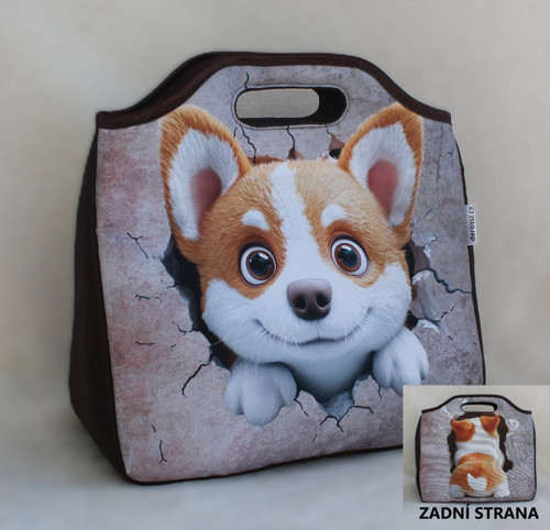 Termotaška s motivem štěně leze dírou 29x29x13