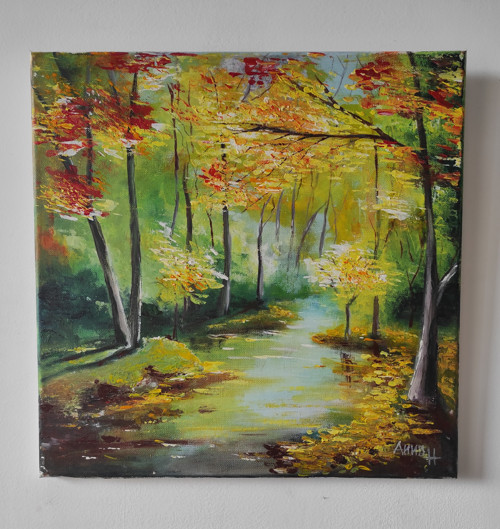 Zlaté ticho lesa (40×40 cm)